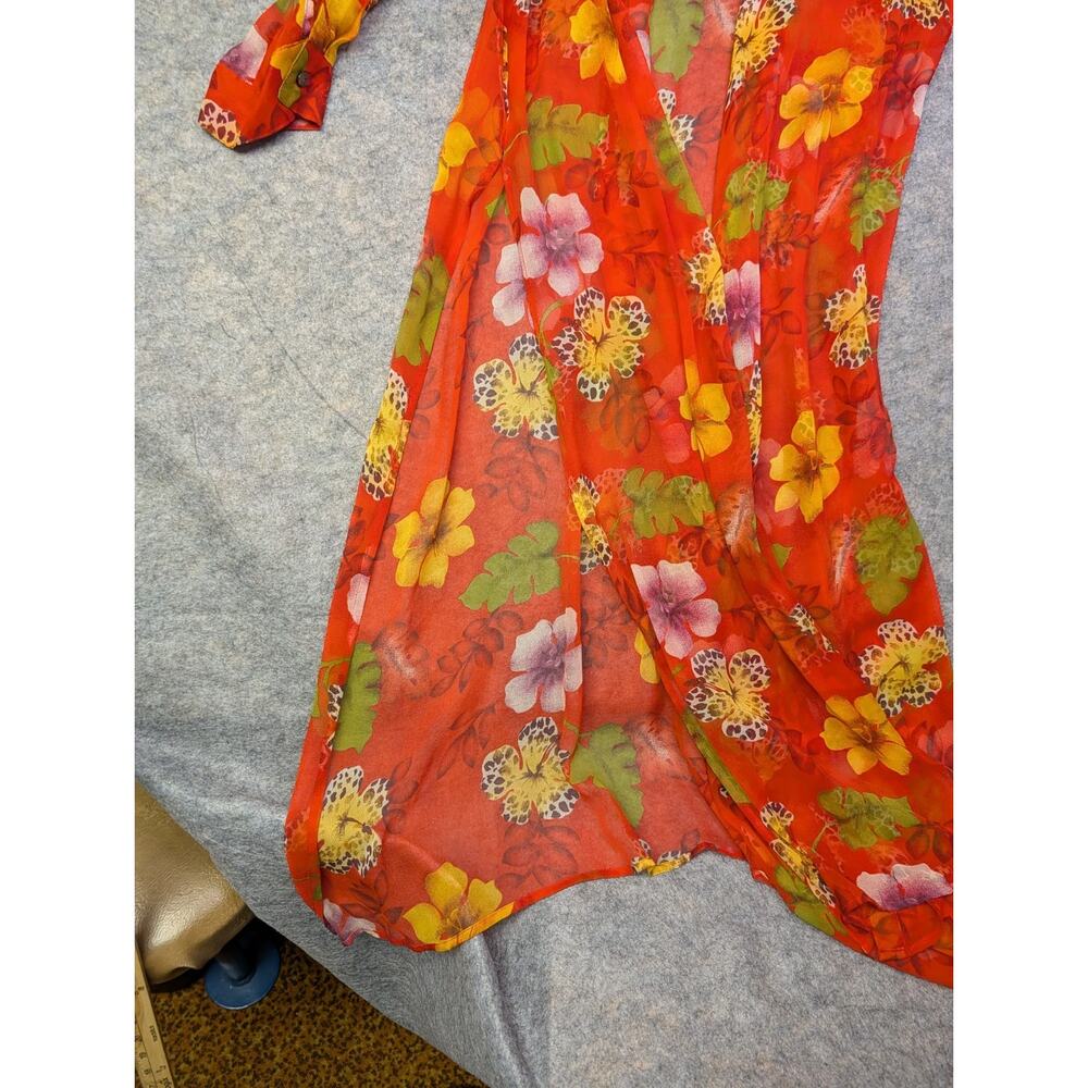 VTG Robbie Bee 100% Silk Orange Floral 2 Piece Button Jacket 18W Hawaiian Resort - Picture 8 of 8
